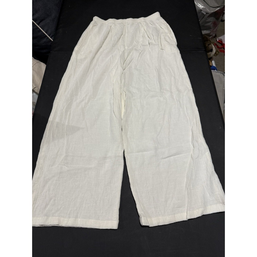 CTC Carol Turner Collection Vintage Cream Gauze Wide Leg Cropped Pants Women L